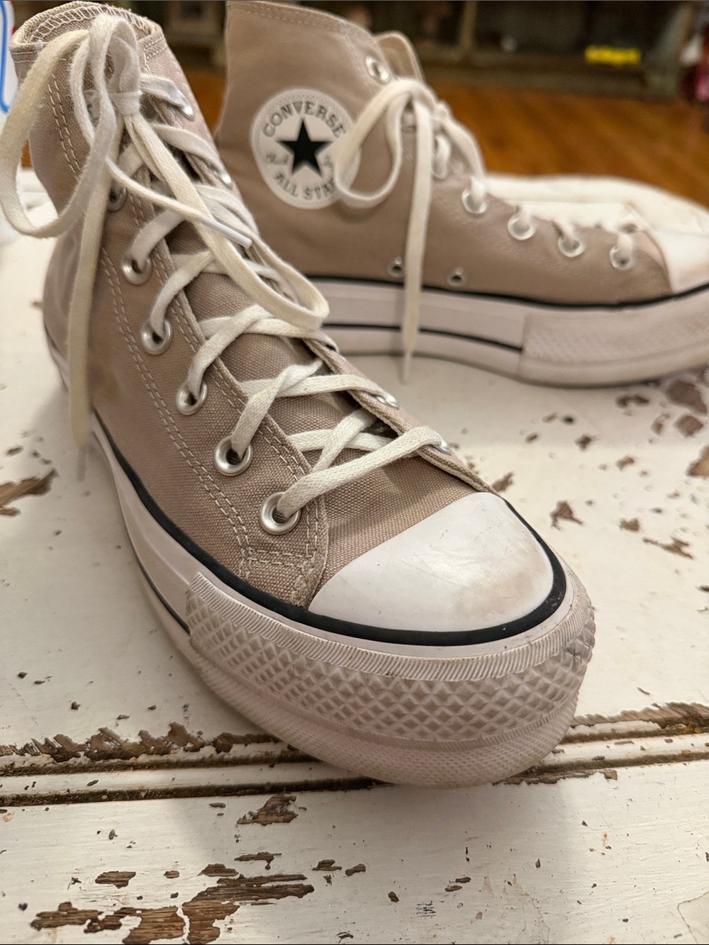 Converse High Top Platform Sneakers in Light Beige